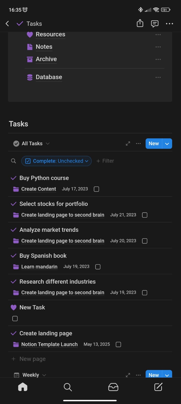 Everything organized by Projects, Areas, Resources and Archives.